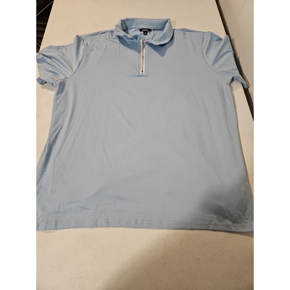 OUKU Mens 1/4 Zip 2XL T-Shirt  Lightweight Pullover Tee Light Blue NWT(1596